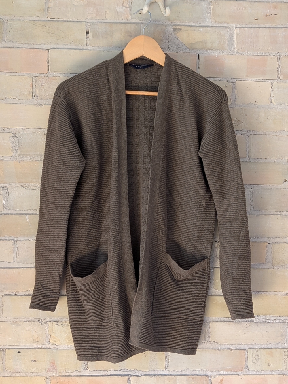 2 For $40 Denver Hayes Dark Green Ribbed Open-Front Cardigan